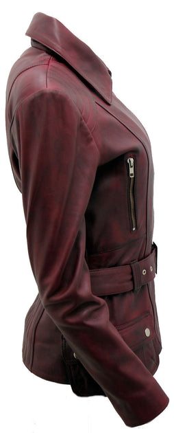 Infinity Quito Womens Long Leather Biker Jacket Brown Medium 4
