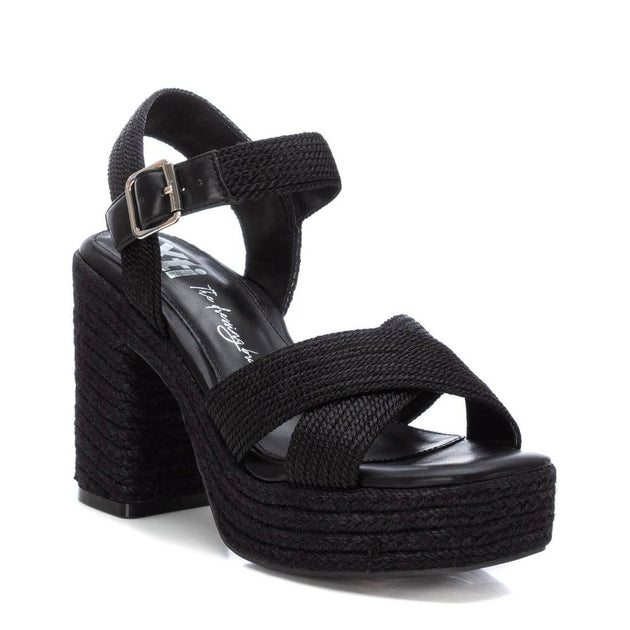 XTI Women's Heeled Jute Platform Sandals Black US 8 4