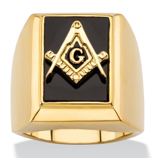 Palm Men's Masonic Ring Black Onyx Gold-Plated US 13 2