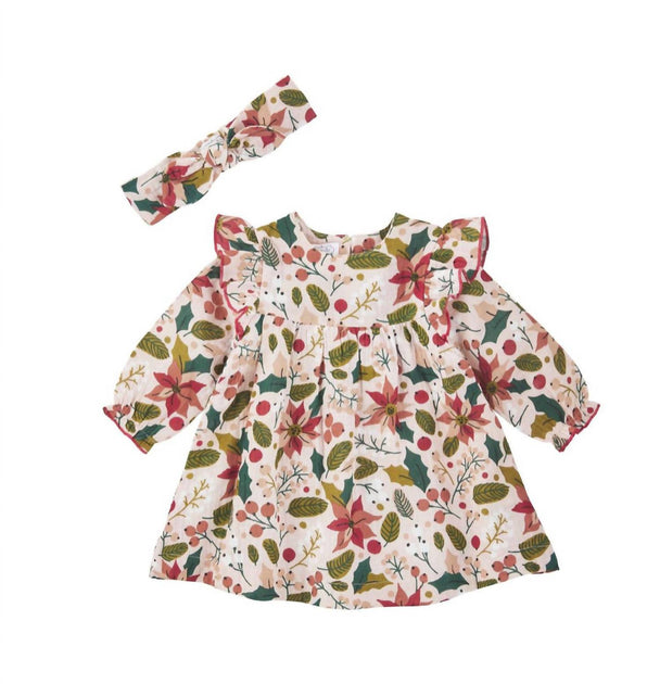 Mudpie Mädchen Poinsettia Kleid & Stirnband Set Weiß 3-6 Monate 2