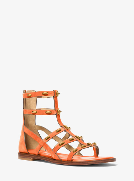 Michael Kors Noa Studded Suede Gladiator Sandal Orange US 6 4