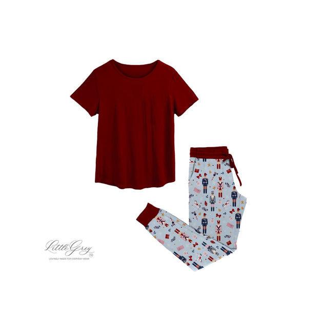 Little Grey Top and Jogger Pants Set Red Large 2