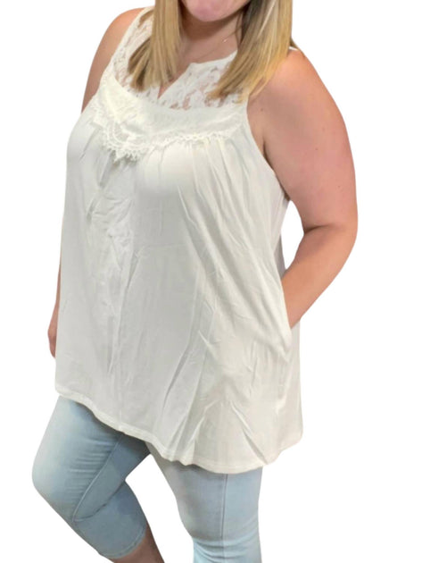 White Birch Lace Trim Sleeveless Tee White Large 3