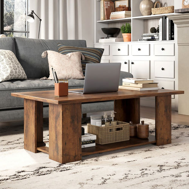 ERUULE 41 Inch Wooden Coffee Table Brown 5