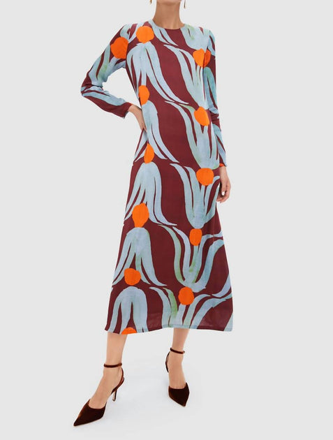 Oliphant Long Sleeve Shift Maxi Dress In Tulip Orange