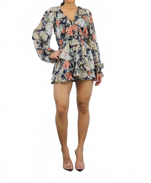 SurelyMine Wrapping Sweet Bows Floral Romper Navy Large 2