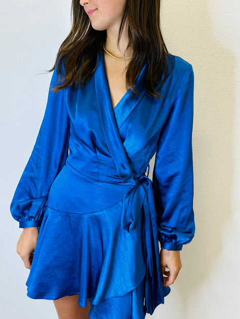 adonia wrap midi dress LUCY PARIS Adonia Metallic Wrap Mini Dress In Blue