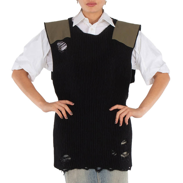 MM6 Distressed Panelled Ribbed Vest Black One Size 2