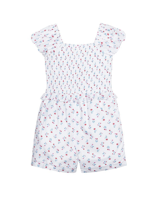 Hope & Henry Puff Sleeve Smocked Romper White US 5 3