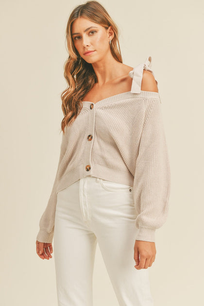 TRUEDAMES Off Shoulder Sweater Beige Medium 2