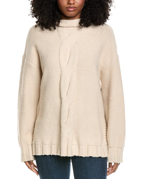 FATE Mock Neck Cable Knit Sweater Beige Medium 2