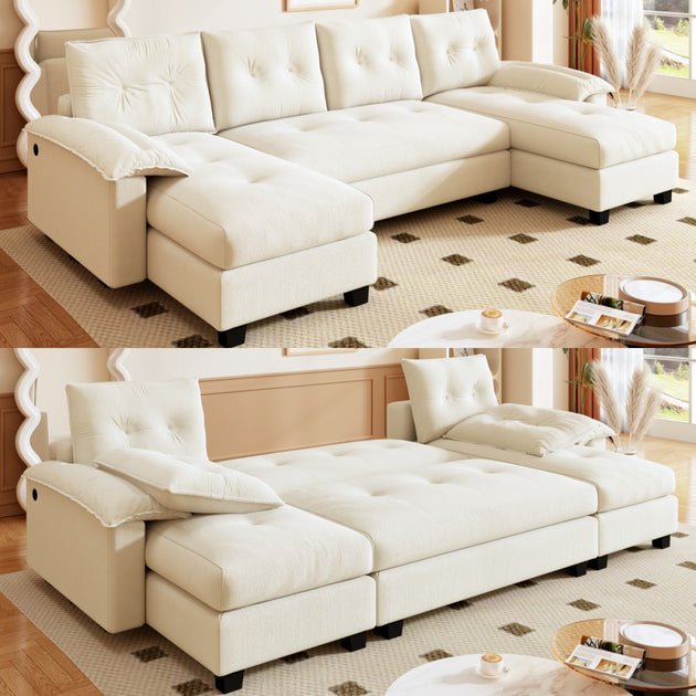 Streamdale U-Shaped Sleeper Sofa with Pull Out Bed Gray 2
