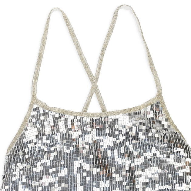 Batsheva Sequin Dress Silver Beige US 10 4