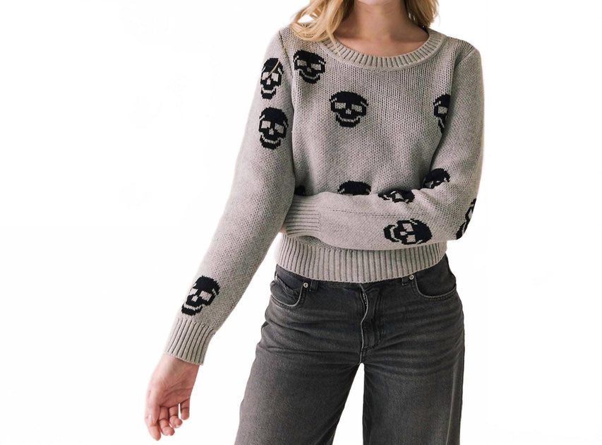 Chaser Tossed Skulls Sweater Grey XSmall 2