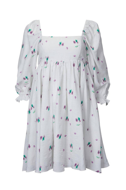 STORIA Grape-Print Baby Doll Mini Dress White Small 2