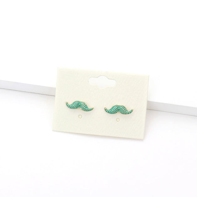 FASHNZFAB Mustache Stud Earrings Blue 3