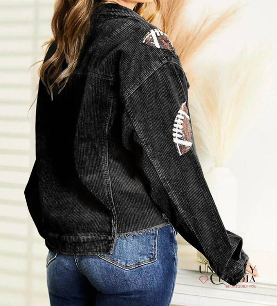 Sweetama Touch Down Sequined Black Corduroy Jacket Black Large 3