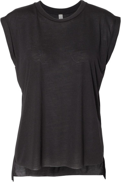 BELLA + CANVAS Womens Flowy Rolled Cuffs Muscle Tee Grey Small 2