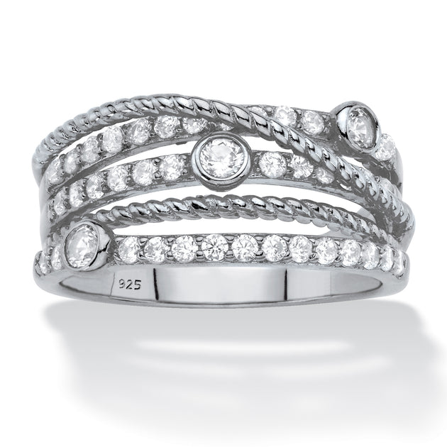 Palm .75 Cttw .925 Sterling Silver Cubic Zirconia Multi-Band Ring White US 6 2