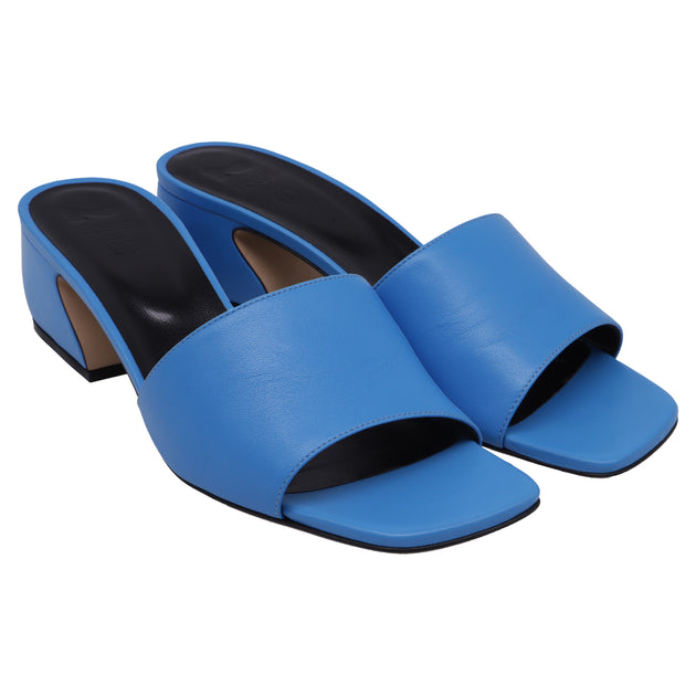 Sergio Rossi Square-toe 50mm Mules In Blue Leather | ShopSimon