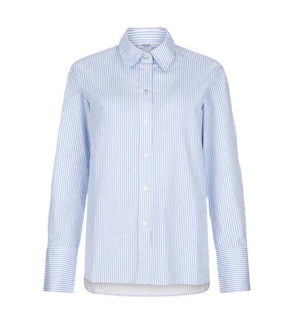 Liu Jo Vertical Striped Cotton Poplin Shirt Blue EU 40 2