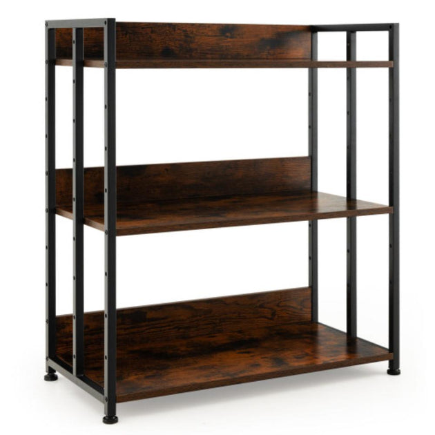 Hivvago 3-Tier Industrial Bookshelf Rustic Brown Black 2