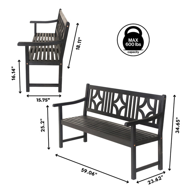 Black Sloane 3-seat Ogee Diamond-back 600-lbs Support Acacia