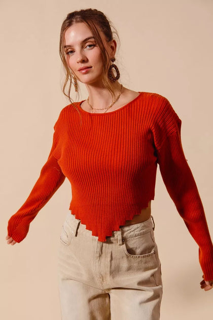 TRUEDAMES Rib Knitted Crop Sweater Top Red Large 4