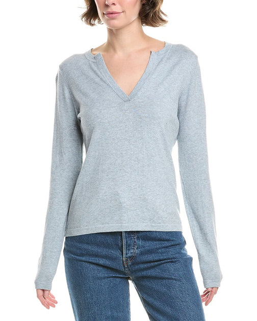 Forte Cashmere Split Neck Sweater Grey Small 2