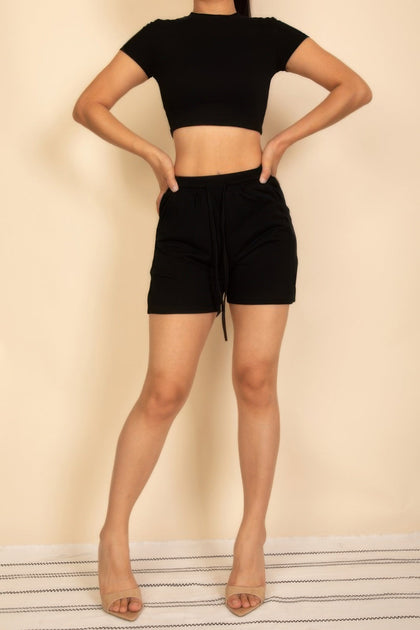 TRUEDAMES Crop Tee & Shorts Set Multi Large 3