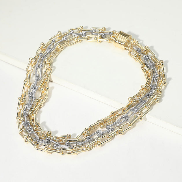 FASHNZFAB Multi Strand Chain Necklace Silver 2