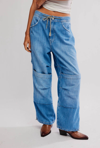Free People Logan Cinched Cargo Jeans Blue Small 2