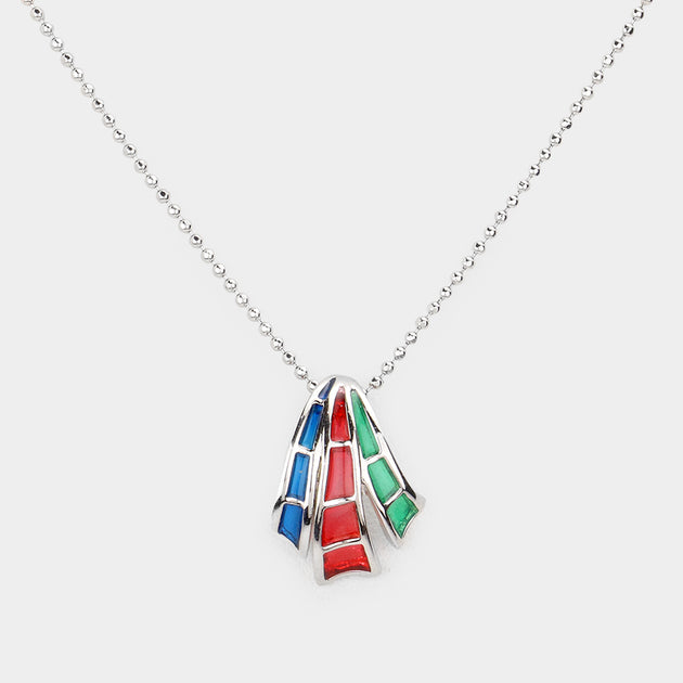 FASHNZFAB Triple Color Pendant Necklace Green 2