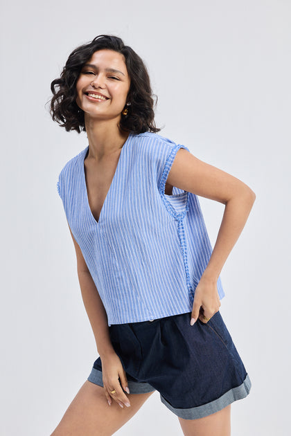 Reistor Boxy V-neck Top Blue Large 4
