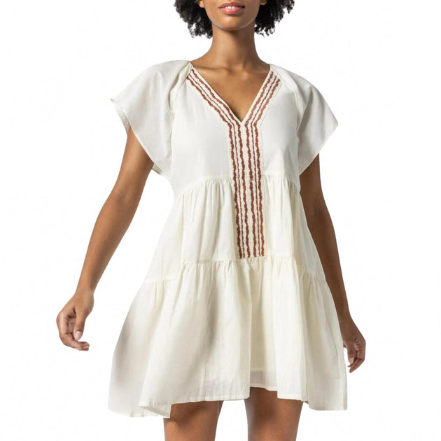Lilla P Flutter Sleeve Tiered Dress White Large 2