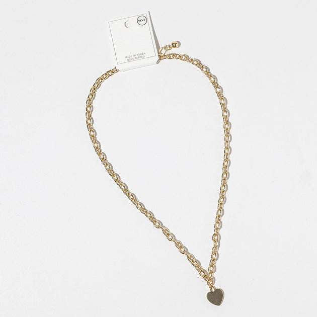 FASHNZFAB Chunky Chain Heart Pendant Necklace Gold One Size 3