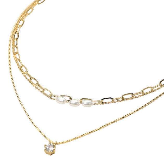 FASHNZFAB Stone Cluster Pearl Beaded Layered Necklace Multi One Size 4