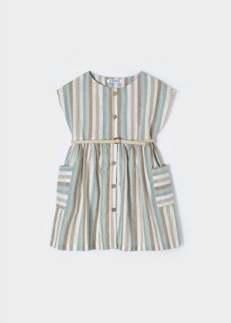 Mayoral Button Stripe Dress Green US 5 2