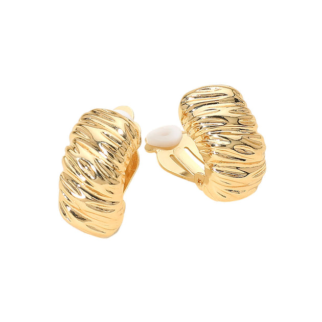 FASHNZFAB Textured Metal Dome Clip On Earrings Silver 4