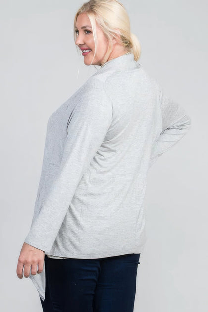 TRUEDAMES Waist Seam Shark Bite Long Sleeve Open Solid Cardigan Grey 1X 3