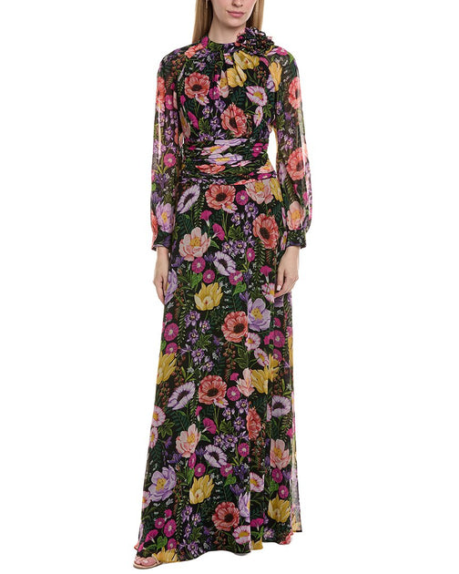 Teri Jon Printed Maxi Dress Multi US 6 4