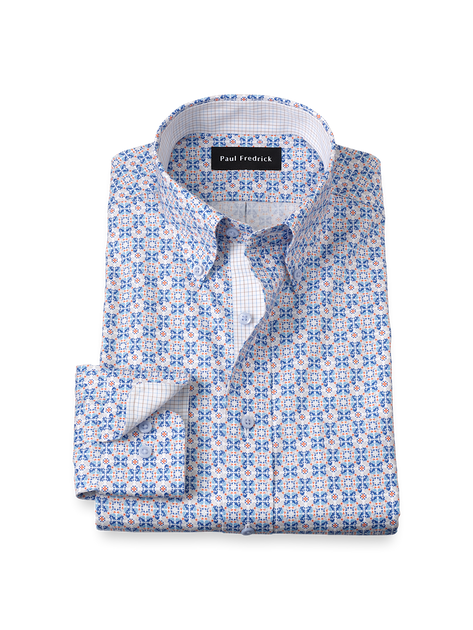 Paul Fredrick Comfort Stretch Medallion Dress Shirt Blue US 17.5 2