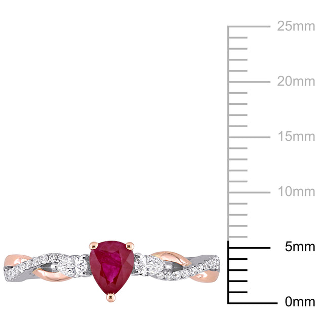 Mimi & Max 3-Stone Promise Ring Two-Tone 14k White Rose Gold Red US 7.5 4