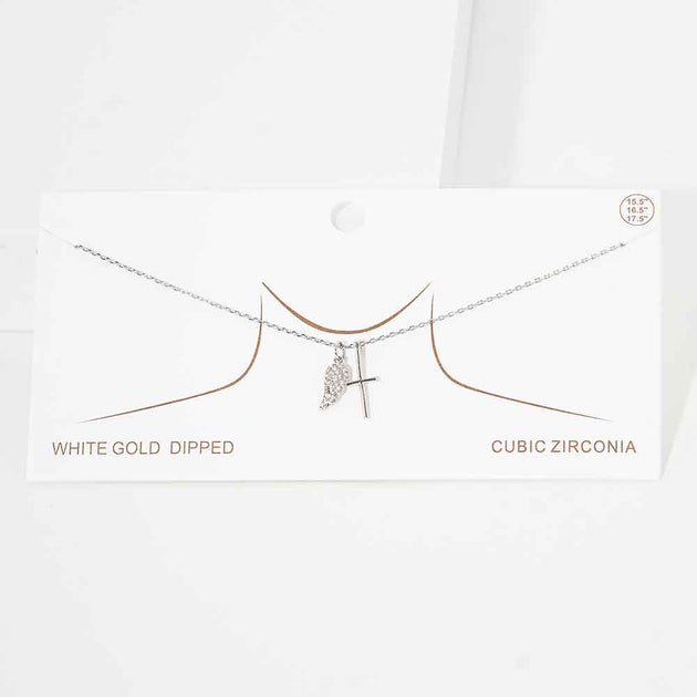 FASHNZFAB Wing Cross Pendant Necklace White 3