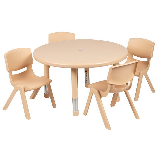 Flash Furniture 33" Round Plastic Activity Table Set Natural 2