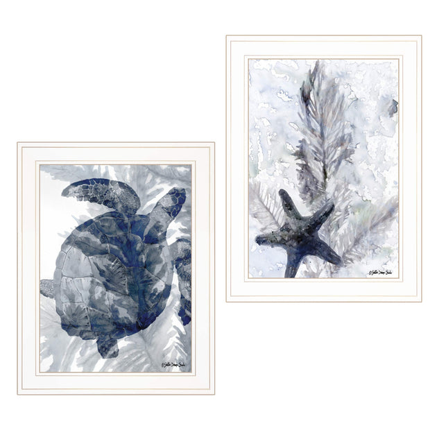 Hivvago Set of Two Ocean 1 Framed Print Wall Art White 3