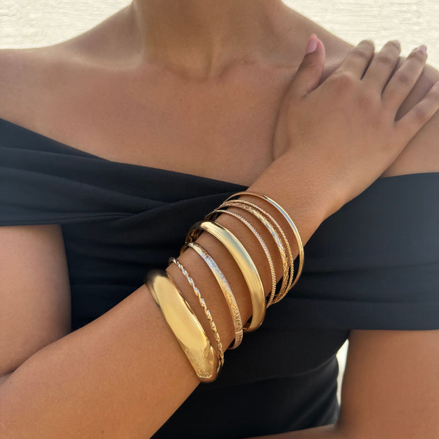 Adornia Bangle Set Gold Plated Silver 3