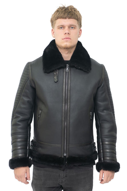 Infinity Horley Mens Sheepskin Bomber Jacket Black XL 2