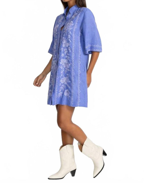 Johnny Was Camille Linen Shirt Dress Blue Small 3