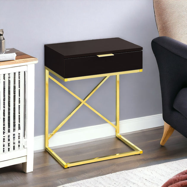 Hivvago End Table Gold/Black 24in 2
